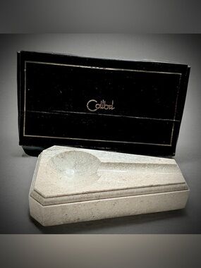 Pristine Vintage NOS Colibri Travertine Marble Pipe & Cigar Ashtray New in Box